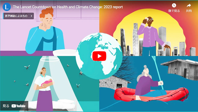 「The Lancet Countdown on Health and Climate Change：2023 report」（「気候変動と健康に関するLancet Countdownリポート2023年版」より）。「Lancet Countdown」は気候変動が人類の健康に与える影響をモニターする独立組織の国際協力プロジェクト