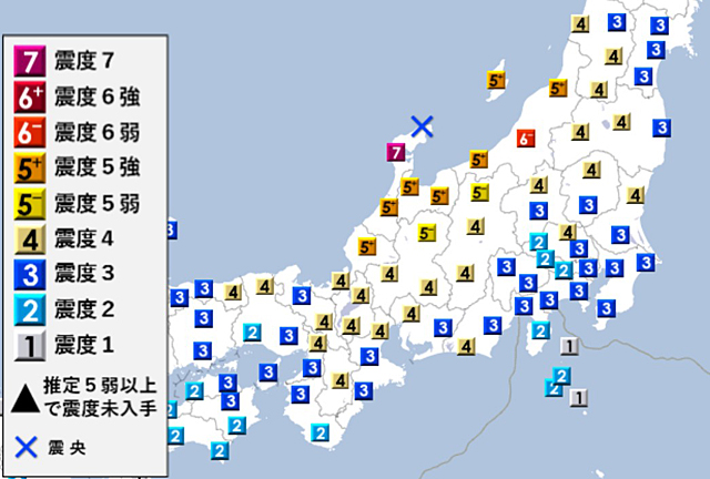 2024年1月1日16時10分頃の石川県能登地方の地震（気象庁資料より）